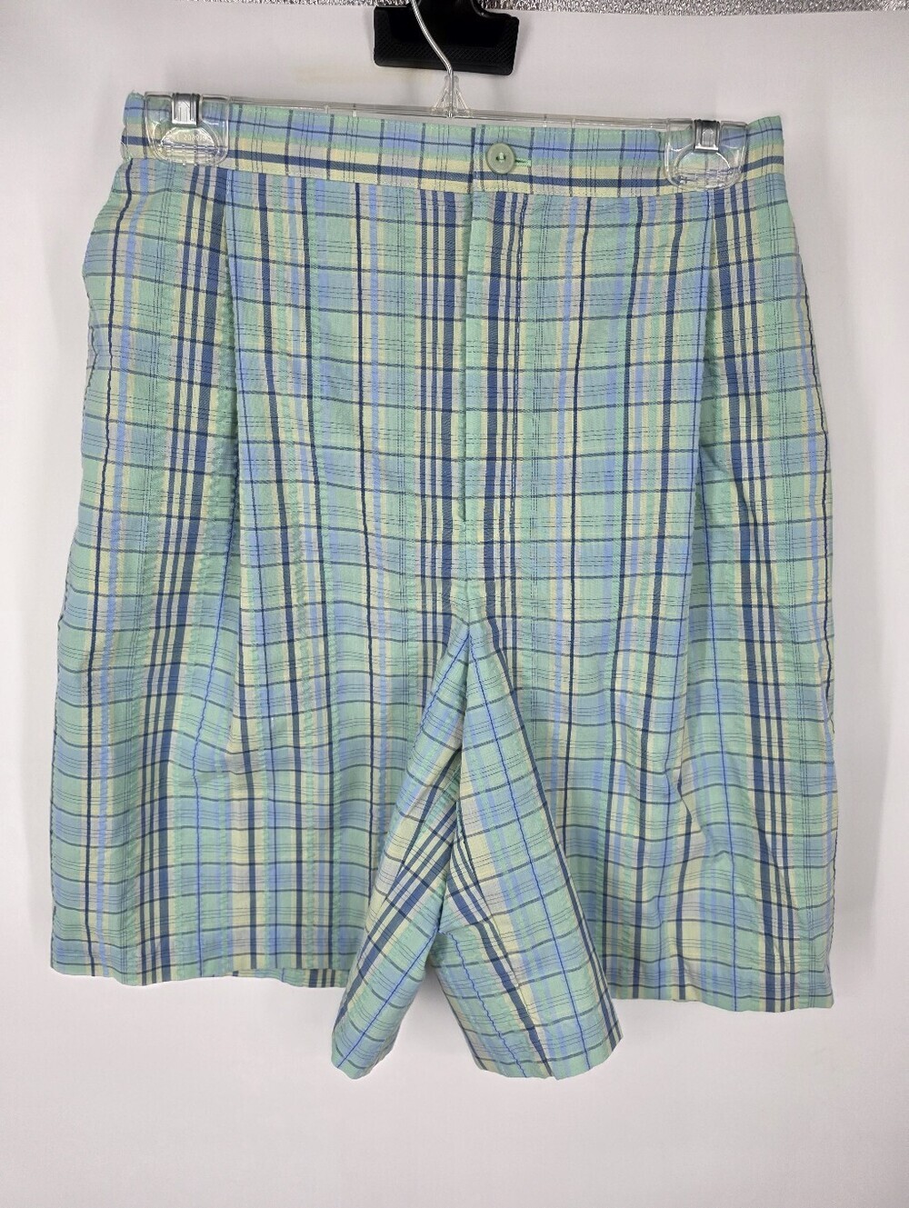 Alfred Dunner Vintage Pastel Plaid Pleated Shorts Size 8 Green Blue Grandmacore